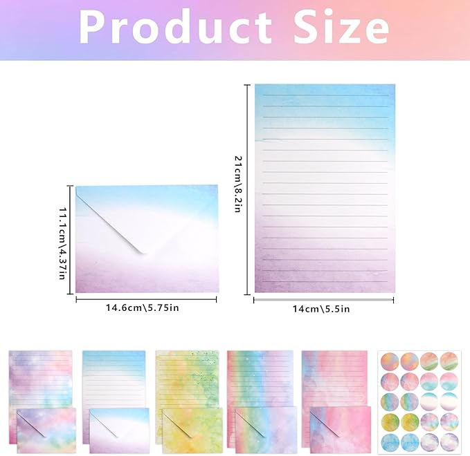 45 Stationary Letter and Envelopes: 30 Watercolor Stationery Paper&15 Envelopes, Lined Stationery Paper and Envelopes Set,Stationary Paper and Envelopes Set,Letter Writing Stationery Sets