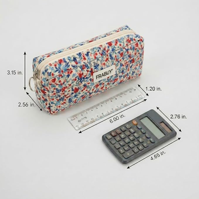 Soft Corduroy Pencil Case Pen Pouch Organizer, Small Stationery Bag | Cute beige small floral pencil pouch, smooth zipper, daily cosmetics holder, compact organizer for school teen girls, women