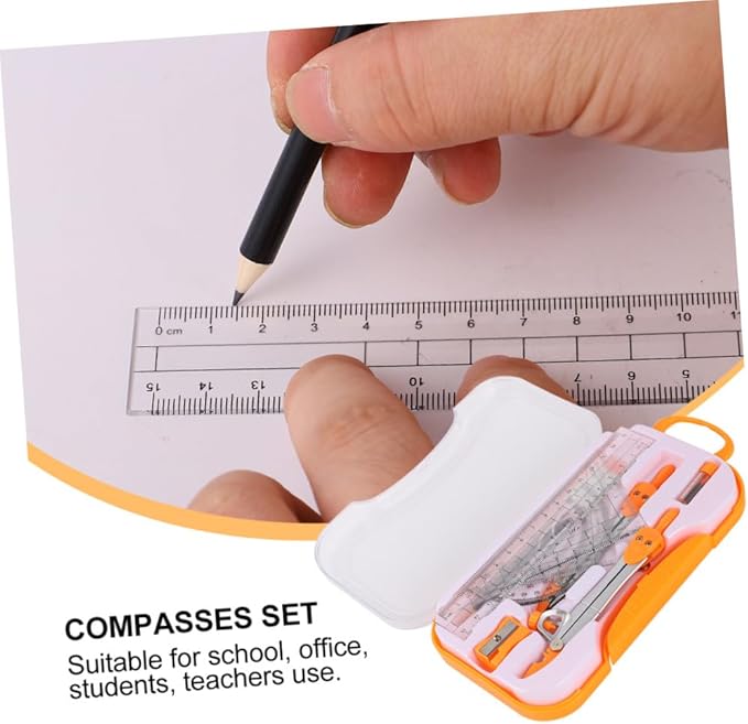 KALLORY Geometry Drawing Kit with Metal Compasses 10pcs Set for Students, Math Ruler and Compass Tools for School Exams and Technical Drawing Random Color