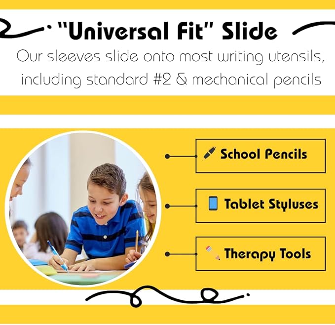 Write Right Learning Pencil Sleeves – Soft Textured Silicone Grip for Handwriting Support and Silent Fidgeting – Sensory-Friendly Tool for Students, Teachers, Therapists, and All Ages – 4 Pack