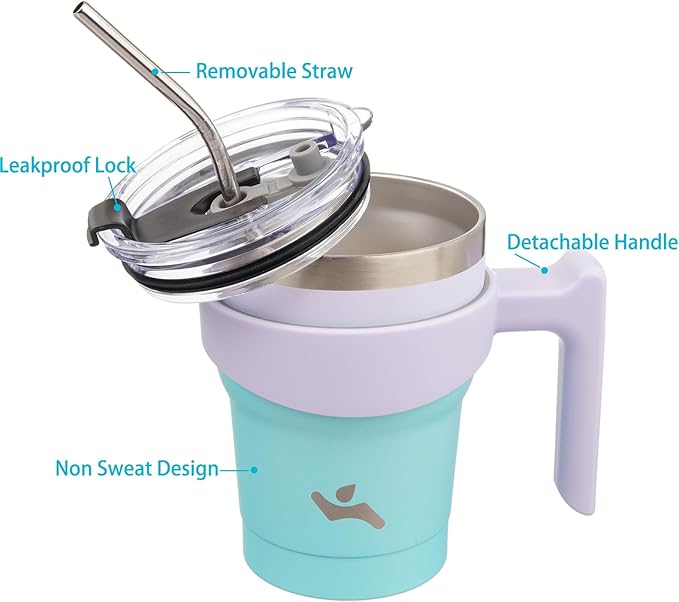 Konokyo 10 oz Tumbler with Handle and 2 Straw 2 Lid, Insulated Water Bottle Stainless Steel Vacuum Cup Reusable Travel Mug, Lavender Green