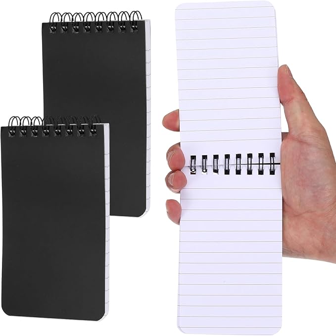 PATIKIL 3x5" Pocket Sketchbook, 2 Pcs Top Spiral Notebook Mini Lined Notebook Memo Pads 80GSM 60 Sheets/120 Pages Hard Cover Portable for Office Outdoor Travel Journal Draw, Black