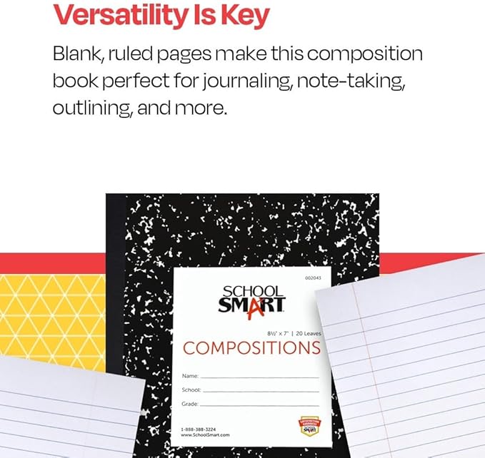 School Smart Flexible Cover Ruled Composition Book, 8-1/2 x 7 Inches, 40 Pages