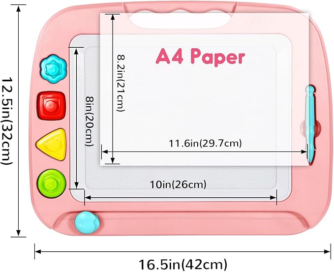 SGILE Toddler Toys for Kids, Large Magnetic Drawing Board for Birthday Gift, Toys for 1 2 3 4 Year Old Girls Boys, Etch & Sketch Pad with 4 Stamps, Learning and Educational, 16 ×13 in, Light Pink