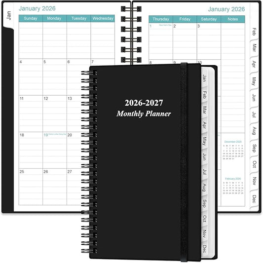 2026-2027 Monthly Planner - January 2026 - June 2027, Two Pages Per Month, 18 Monthly Calendar/Planner with Tabs, Strong Twin-Wire Binding, Inner Pocket, 3.75" x 6.5", Black
