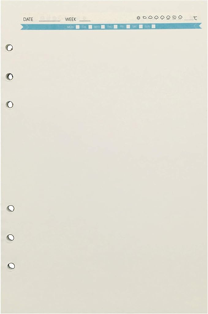 Zelten Refills/Loose Leaves for A5 Cover Ring Binder/Personal Organizer/Planner(A5 6 Holes, Blank Blue)