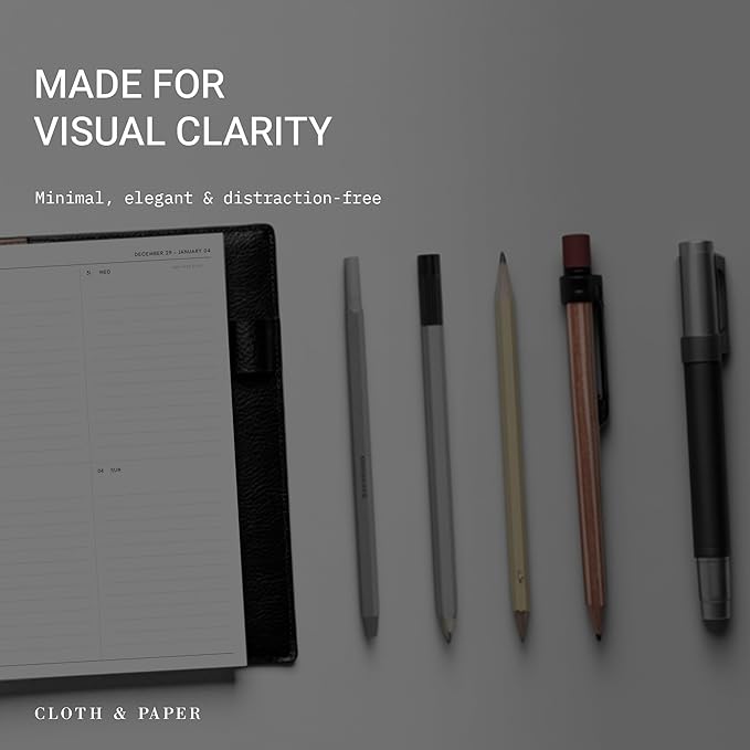 Cloth & Paper 2026 Dated Weekly Planner Inserts - Monday Start | Personal Size 3.75 x 6.75 Inches | 6 Ring Planner Refill Vertical Weekly Layout, 214 Dated Pages | Minimal Agenda Refill