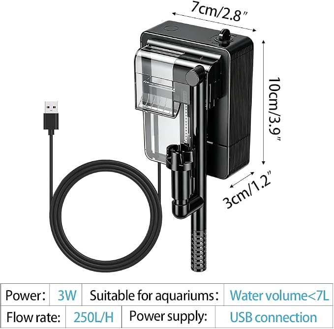 DONGKER Hang On Back Aquarium Filter, 3W/5W Multi-Stage Filtration | Automatic Height Adjustment Silent Waterfall Fish Tank Filter with Oil Skimmer Oxygen Increasing for Fish Tank