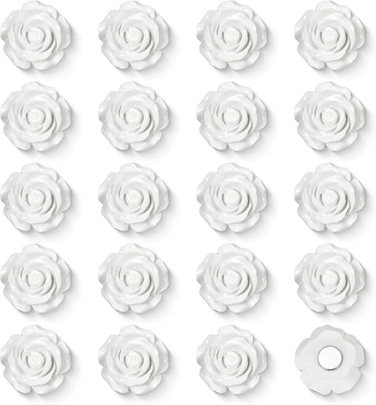 20 Pcs Rose Fridge Magnets, 1.1 Inch Cute Flower Fridge Magnets, 3D Colorful Refrigerator Decorative Magnet for Whiteboard Locker Cabinet (White-Rose)