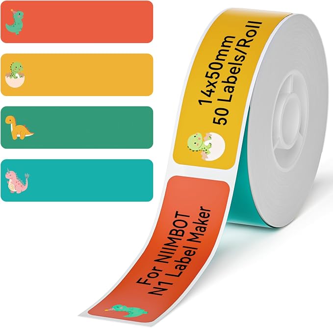 NIIMBOT N1 Iron On Name Tag Sticker, Soft & Washable Name Labels, Perfect for School, Home, Daycare&, Camp, Only for N1 Label Maker (0.55"x1.97", Dinosaur)