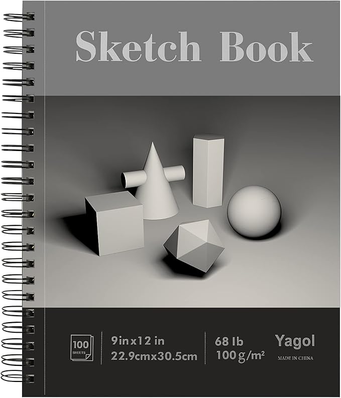 Yagol Sketch Book 9x12, 100 Sheets Spiral Bound Sketchbook, 68lb/100gsm Acid-Free Drawing Paper Pad for Sketching, Pencil, Charcoal & Dry Media, Art Sketch Pad for Students, Beginners & Artists.