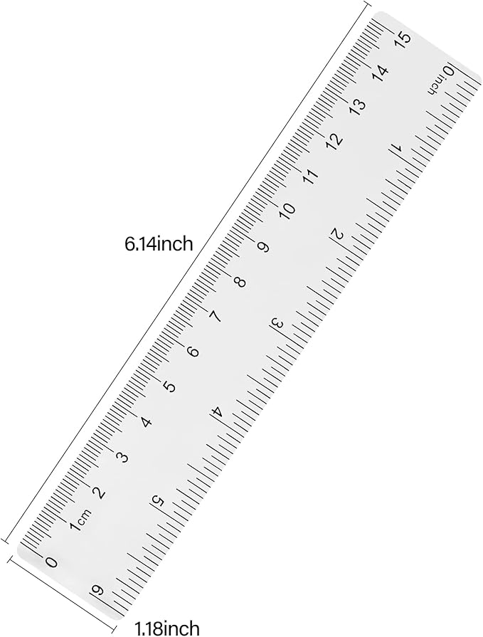Unjoo Clear Plastic Ruler 6 Inch Straight Rulers, Shatterproof Ruler with Inches and Centimeters for School Classroom, Home, or Office (2pcs)