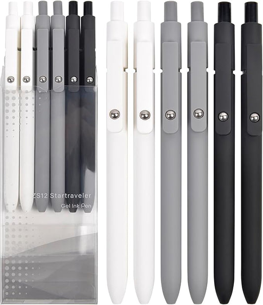 Gel Pens School Office Supplies - 6 Pcs 0.5mm Cute Ink Ballpoint with 10 Refills, Black White Fine Point Pen, Desk Accessories for Women College Teacher, Pastel Smooth Writing Pen for Journaling Gift