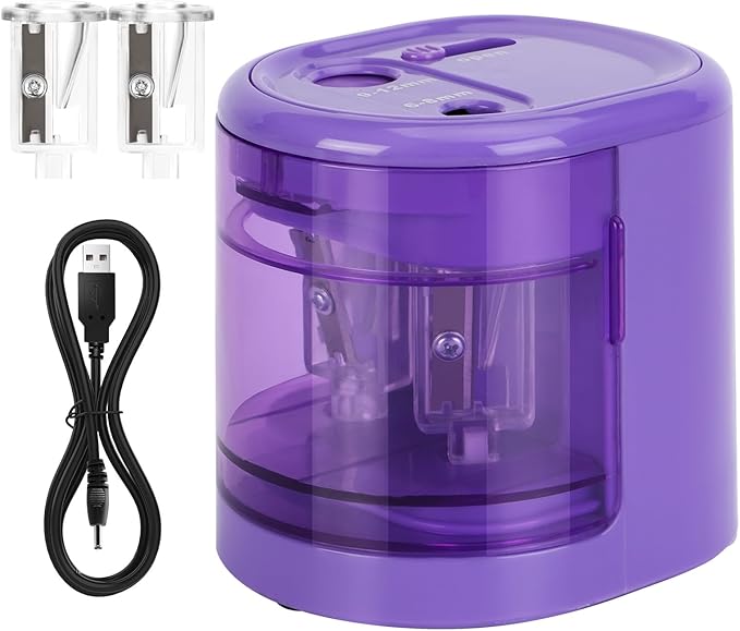 Electric Pencil Sharpener, Double Hole (Purple)