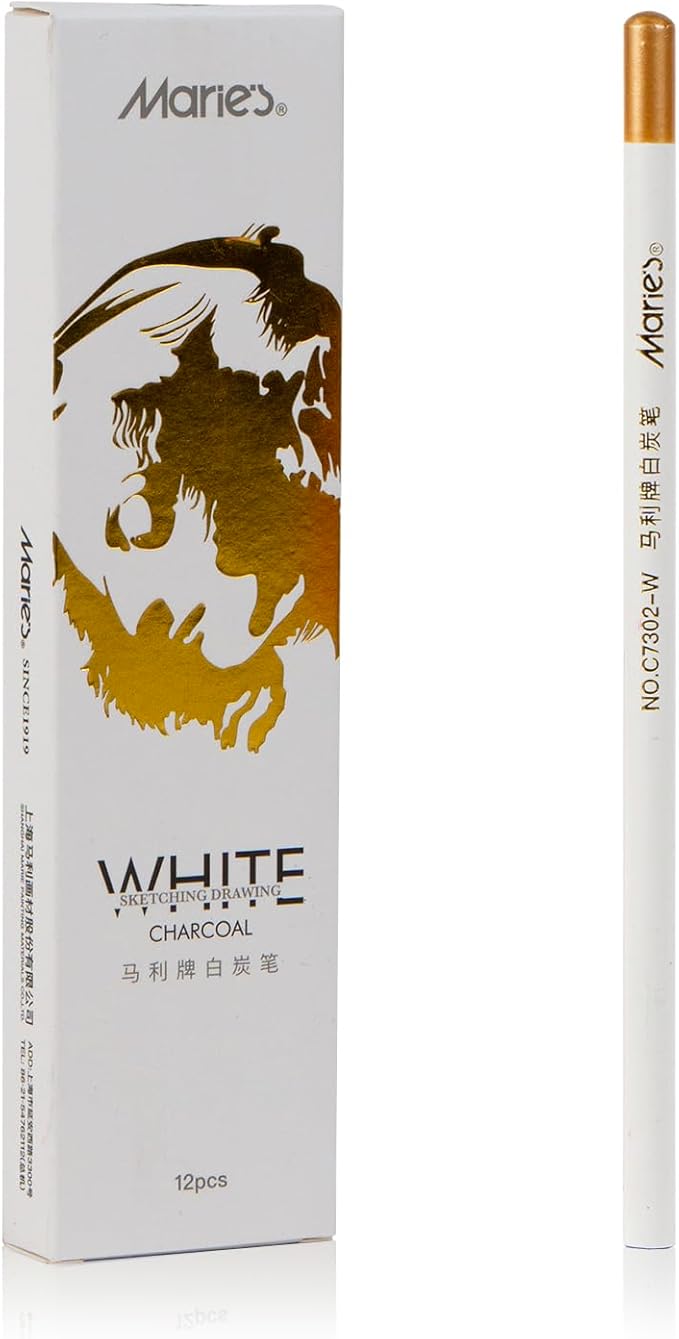 Marie's Colored Charcoal Pencils Set, 6 Colors 12 Pieces, Pastel Chalk Pencils for Drawing, Sketching, Coloring & Shading, Art Supplies for Adult Artists (White)