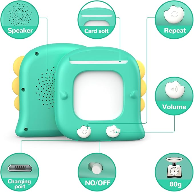 Kidzdo Dinosaur Sight Words Talking Flash Cards for 2 3 4 5 6 Years Old Boys and Girls, Easter Stuff Birthday Gifts for Toddler, Pocket Speech Learning Toys Helps Language Delay Kids, Green