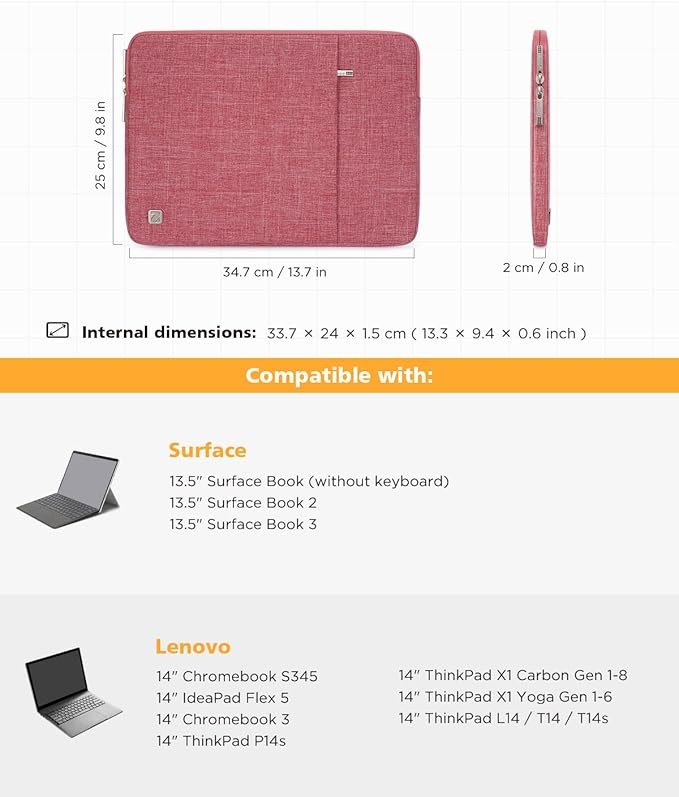 NIDOO 13.5 Inch Laptop Sleeve Case 14 inch Computer Carrying Bag for 13.5" Microsoft Surface Book 3/14" Lenovo IdeaPad Flex 5 / ThinkPad X1 Yoga Gen 4 5 / Carbon Gen 5-8 / ASUS ROG Zephyrus G14,Pink