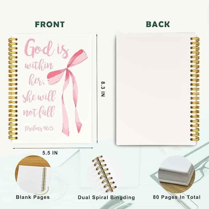 Cute Pink Bow Christian Blank Spiral Notebook Hardcover Sketchbook