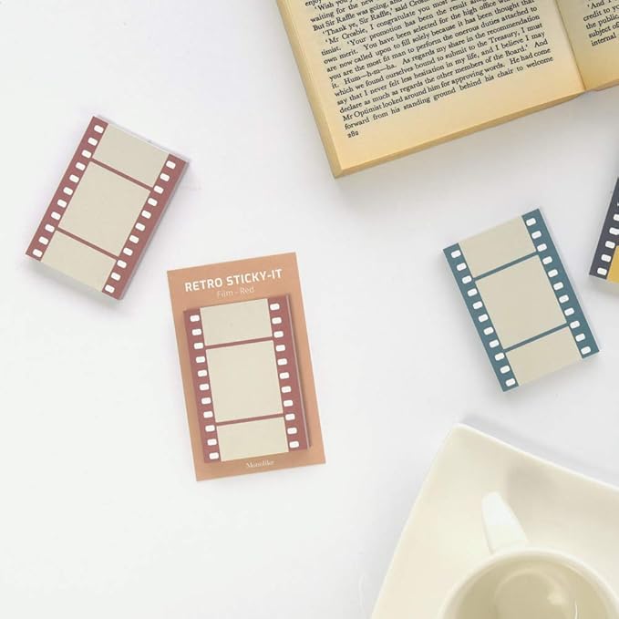 Monolike Retro Cassette Tape + Film Sticky-It 6p Set - Self-Adhesive Memo Pad 50 Sheets, Daily Sticky, Diary, Memo
