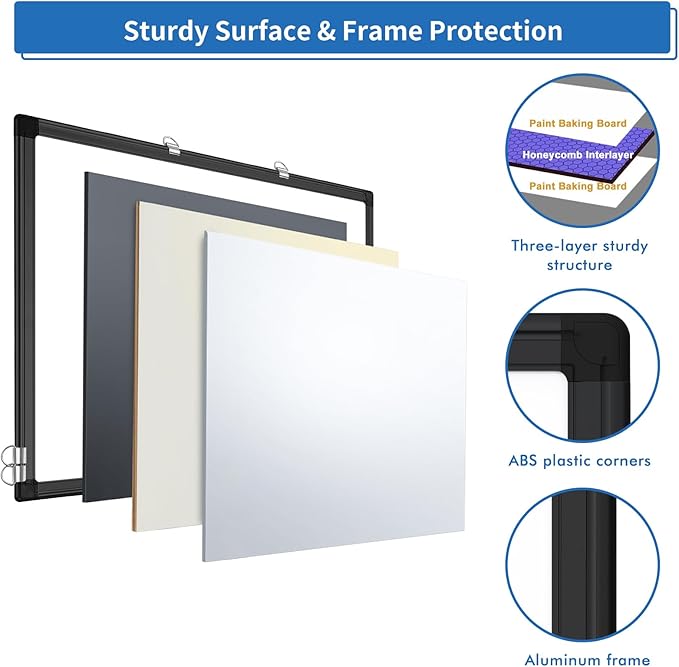 White Board Dry Erase, 24 x 18 inch Magnetic Dry Erase Board Whiteboard for Wall, Black Aluminum Frame Hanging Whiteboard Marker Board Writing Board for Home Classroom Office