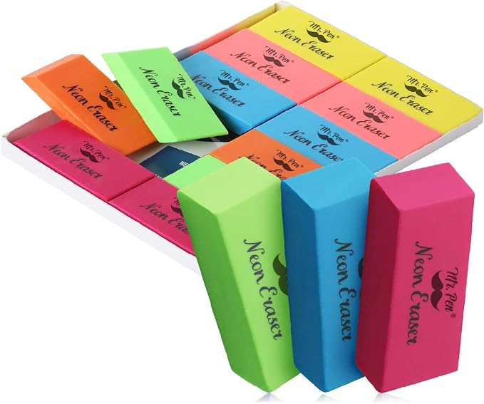 Mr. Pen- Pencil Eraser, 12 Pack, Neon Colors
