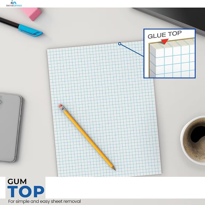 1InTheOffice Graph Paper Pad, Graphing Paper, Graph Paper Loose Leaf, Graph Paper Pads 8.5 x 11, Quad Ruled, 50 Sheets/Pad, 6 Pack