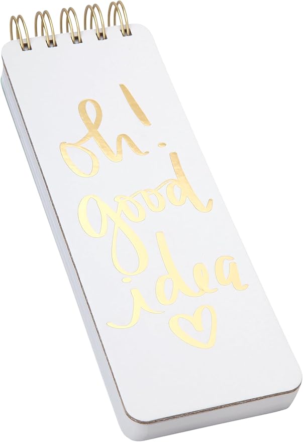 Eccolo Dayna Lee Collection Go-Getter Off White "Oh! Good Idea" 3x8.5" Hardcover Spiral Memo Pad, 300 Pages