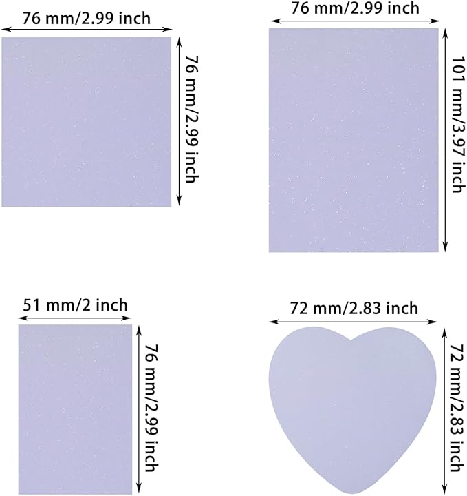 ONLYKXY 4Pack Mixed Shape Transparent Sticky Notes for Annotating,Glitter Pastel Color Waterproof Index Sticker Self-Stick Book Tabs 200Sheets Soft PET Marker Memo Pad for Home School Office (Purple)