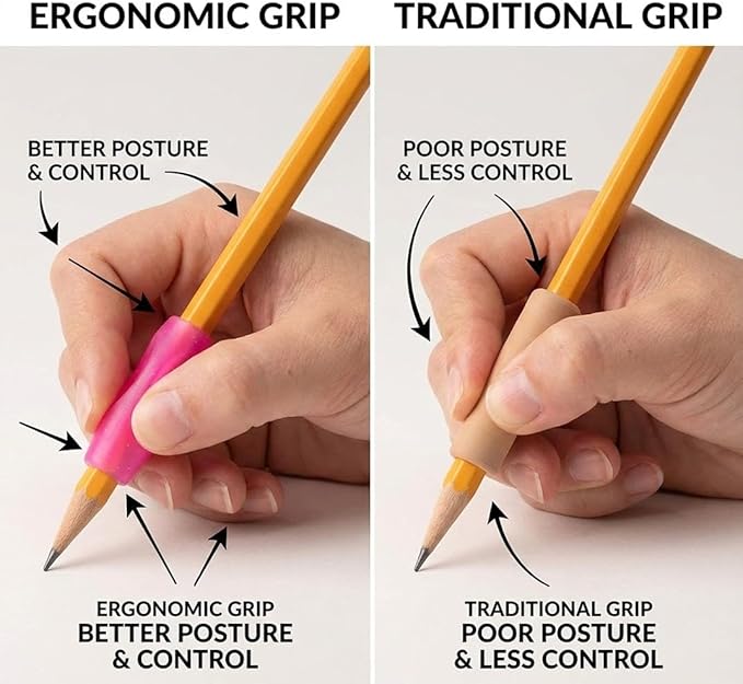 Pencil Rubber for Handwriting, Ergonomic Pen Writing Grip Assorted Colors (8PCS)