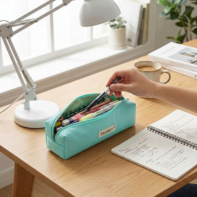 Canvas Pencil Case Pouch – Multipurpose Pen Bag Stationery Teal | Heavy-duty canvas, smooth alloy zipper, cute organizer for girls and boys, ideal for stationery, cosmetics, tech gear