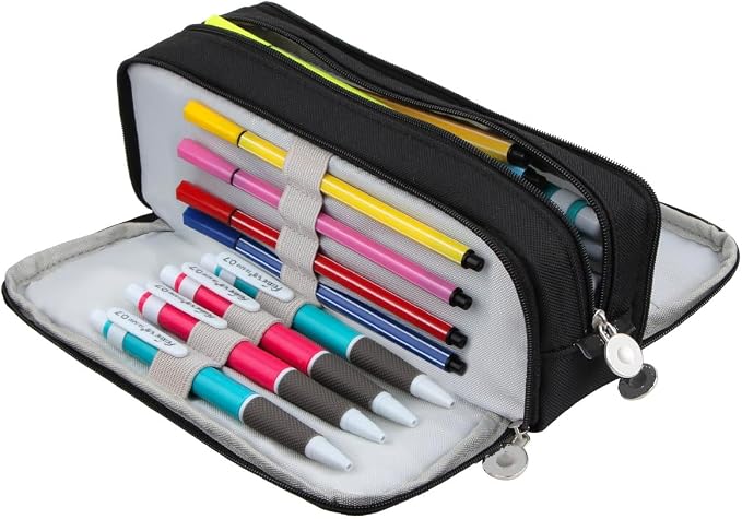 Chelory Big Capacity Pencil Case Large Storage Pencil Bag Pouch Marker 3 Compartment Stationery Pen Cases Holder for Adults Office Organizer Gifts