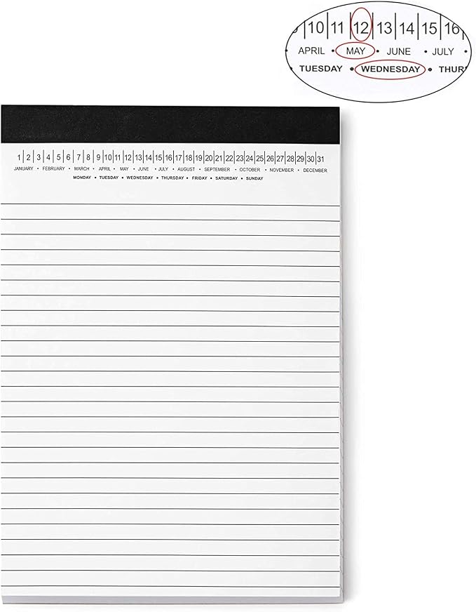 Mymazn Small Legal Pads 5-3/4"x 8-1/2" Notepad with Date on Top, 50 Sheets, 6 Pack, White Lined Paper Mini Memo Pads, College Ruled Writing Pads for Office School