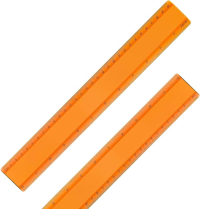 EBOOT 2 Pack Plastic Ruler Straight Ruler Plastic Measuring Tool for Student School Office(Orange,12 Inch)