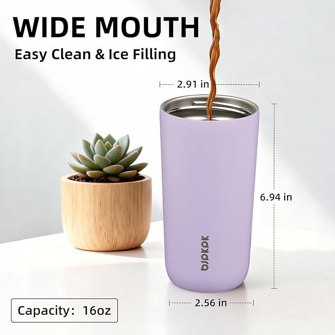 BJPKPK 16oz Insulated Tumbler with Lid,Travel Coffee Mug Stainless Steel,Leakproof Reusable Thermal Cup for Cold and Hot Drinks,Lavender
