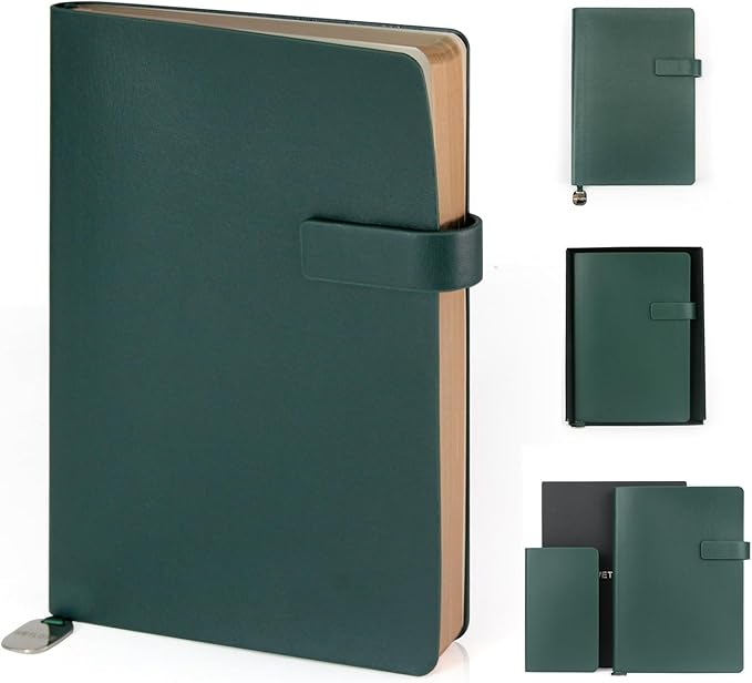 Softsided Notebook - 5.7"x 8.4" - upgraded texture, classic line design, paper for smooth writing, elegant hangtag detail, with box, perfect for both gift and personal use(Dark Green）