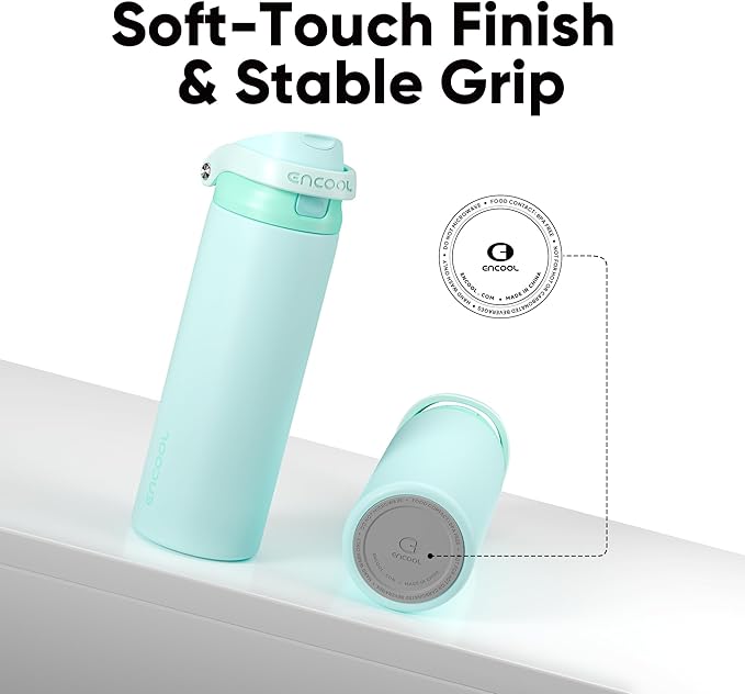 ENCOOL Leakproof Insulated Water Bottle with Straw Dual-Sip Water Bottle Bag-Safe Design for Work, Commute & Gym – Keeps Drinks Cold All Day, 32 oz, Ice Blue