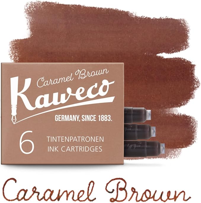 Kaweco Fountain Pen Ink Cartridges Caramel Brown Pack of 6 | Premium Ink with Short Standard Cartridges in Brown | Vegan Cruelty Free Water Soluble Calligraphy Lettering Writing