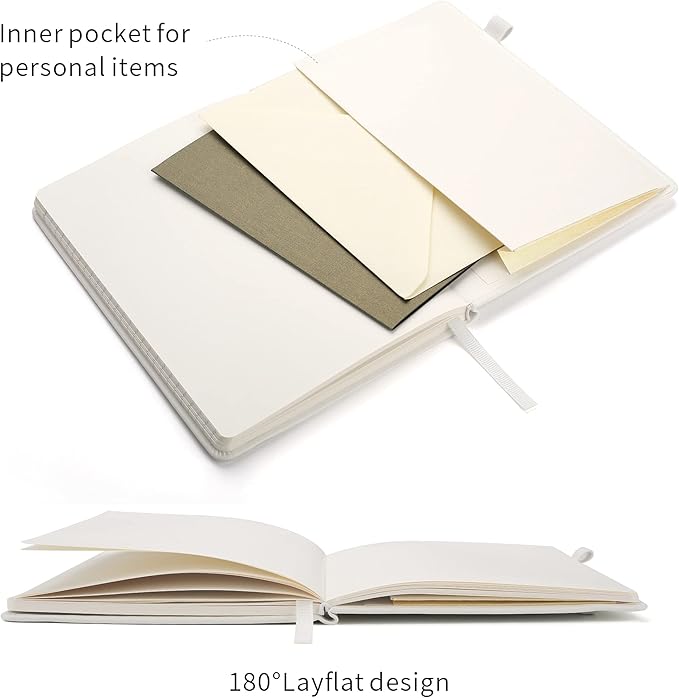 Lined Journal Notebooks with Pen Loop, Hardcover Notebook Journal for Work, 100Gsm Premium Thick Paper with Inner Pocket, Medium 5.7"x8.4", （White, Ruled）