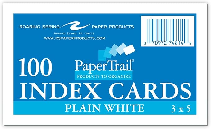 Roaring Spring Blank Index Cards 3"x5", 100 Each, Smooth 100# White Index Paper, Unruled, Blank on Both Front and Back Sides (Pack of 36)