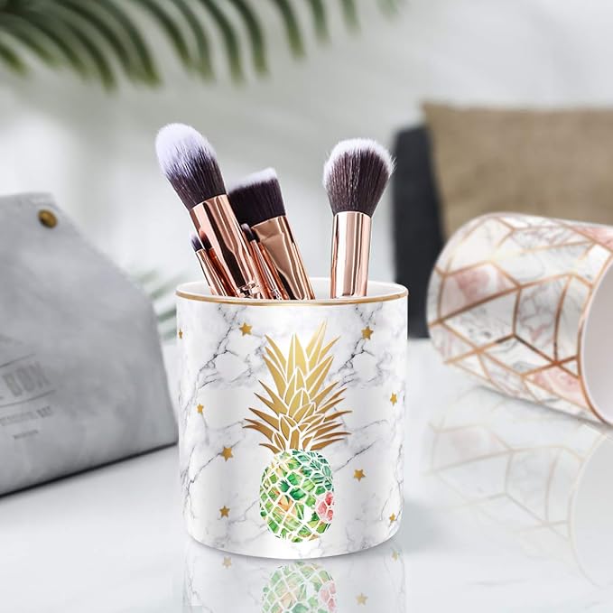 Large Capacity Colored Pencil Holder for Desk, Pineapple Pen Cup Holder, Pretty Office Accessories for Girls Women, Ceramic Organizers, Makeup Brush Holder for Home, Green Pineapple