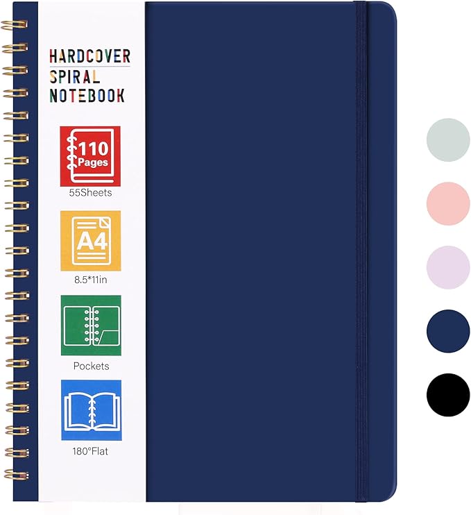 LABUK Spiral Notebook 8.5 x 11, A4 Hardcover Notebooks for Women, 55 Sheets 110 Pages Large Journal for Work, School, (Navy Blue)