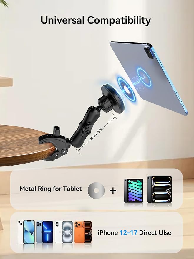 OHLPRO Magnetic Tablet Holder for Mic Stand,360° Adjustable Microphone Music Stand Phone Holder Mount,Tablet Mount Clamp for Bikes,Treadmill, Stroller, Cabinet, Fits MagSafe, All Tablets,Phones