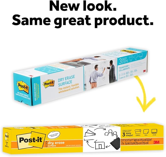 Post-it Dry Erase Whiteboard Film Surface for Walls, Doors, Tables, Chalkboards and More, Removable Sticky White Board, Stain-Proof, Easy Installation, 6 x 4 ft Roll (Pack of 6)