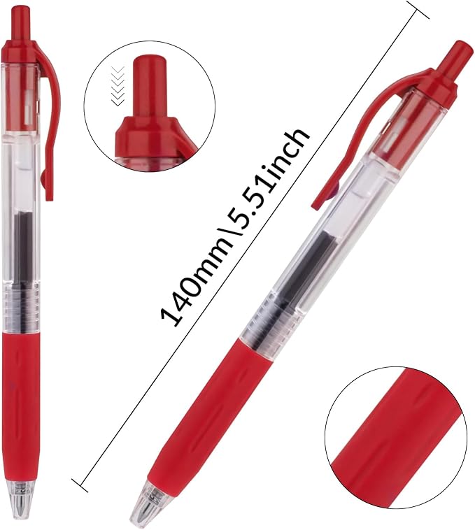 EYEYE G-103 Red Gel Pens 15 Pack, Retractable, 0.7mm Medium Point | Quick Drying, Ballpoint Pen Fine Point Smooth Writing Pens for Office Supplies, Black to School
