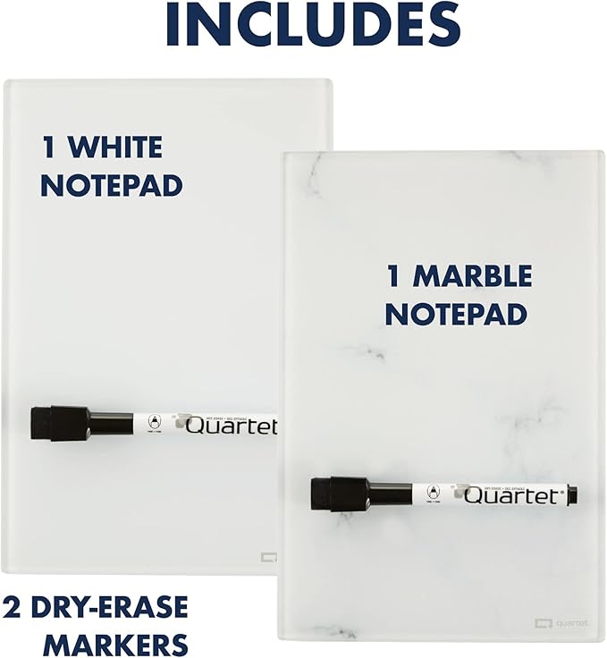 Quartet Glass Desktop Notepad, 9" x 6", Whiteboard, Dry Erase Surface, Dot/White, 2 Pack (GDP96D)