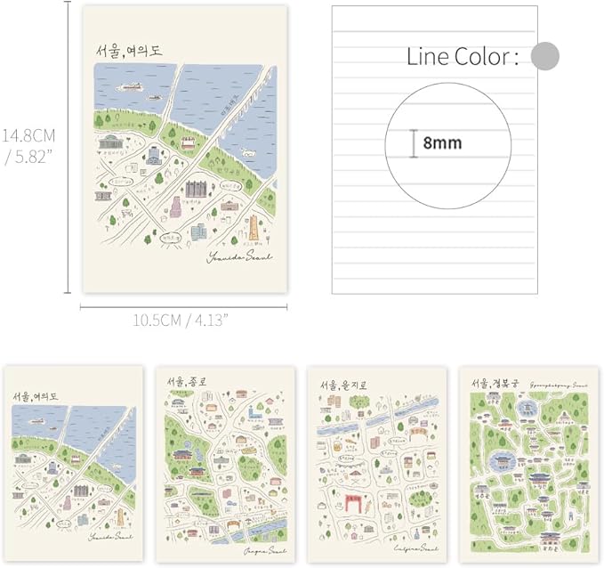 Monolike Stitch Mini Line Note Seoul-Street 4p SET
