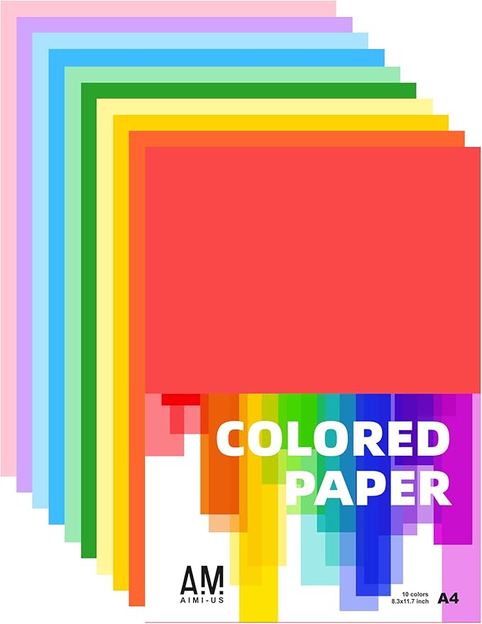 AIMI 80 Sheets Assorted Colors Bulk for School Supplies A4 Copy Paper Construction Paper Classroom Supplies Elementary Great for Arts Painting Coloring Drawing Crafts