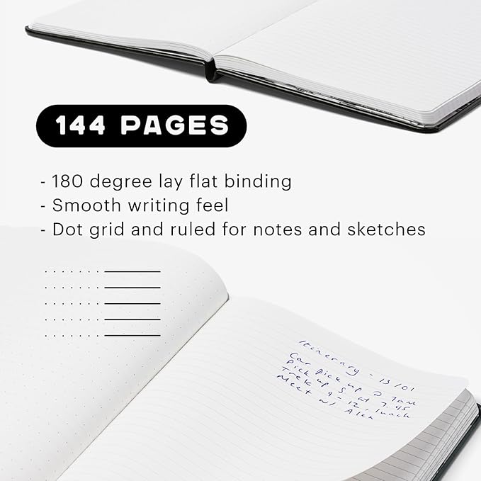 Stone Journal Explorer Notebook – A5 Waterproof Paper Field Journal, Vegan Leather Hardcover, 144 Pages Alternating Ruled & Dot Grid, Back Pocket, Weather-Resistant (Black)