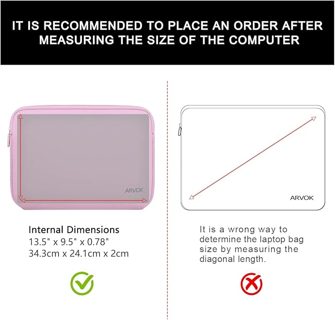 Arvok 13 13.3 14 Inch Laptop Sleeve Case for MacBook Pro/MacBook Air 13-14 inch, Water-Resistant Notebook Chromebook Computer Pouch, Carrying Bag Cover for HP/Dell/Lenovo/Asus/Acer, Pink