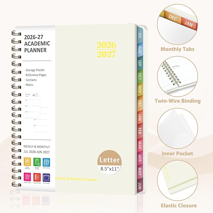 Planner 2026-2027, Weekly and Monthly Academic Planner, July 2026 - June 2027, Hardcover Calendar Agenda Book for School Year Planning, School Supplies for Teacher and Student, Letter Size(8.5'' x 11'')